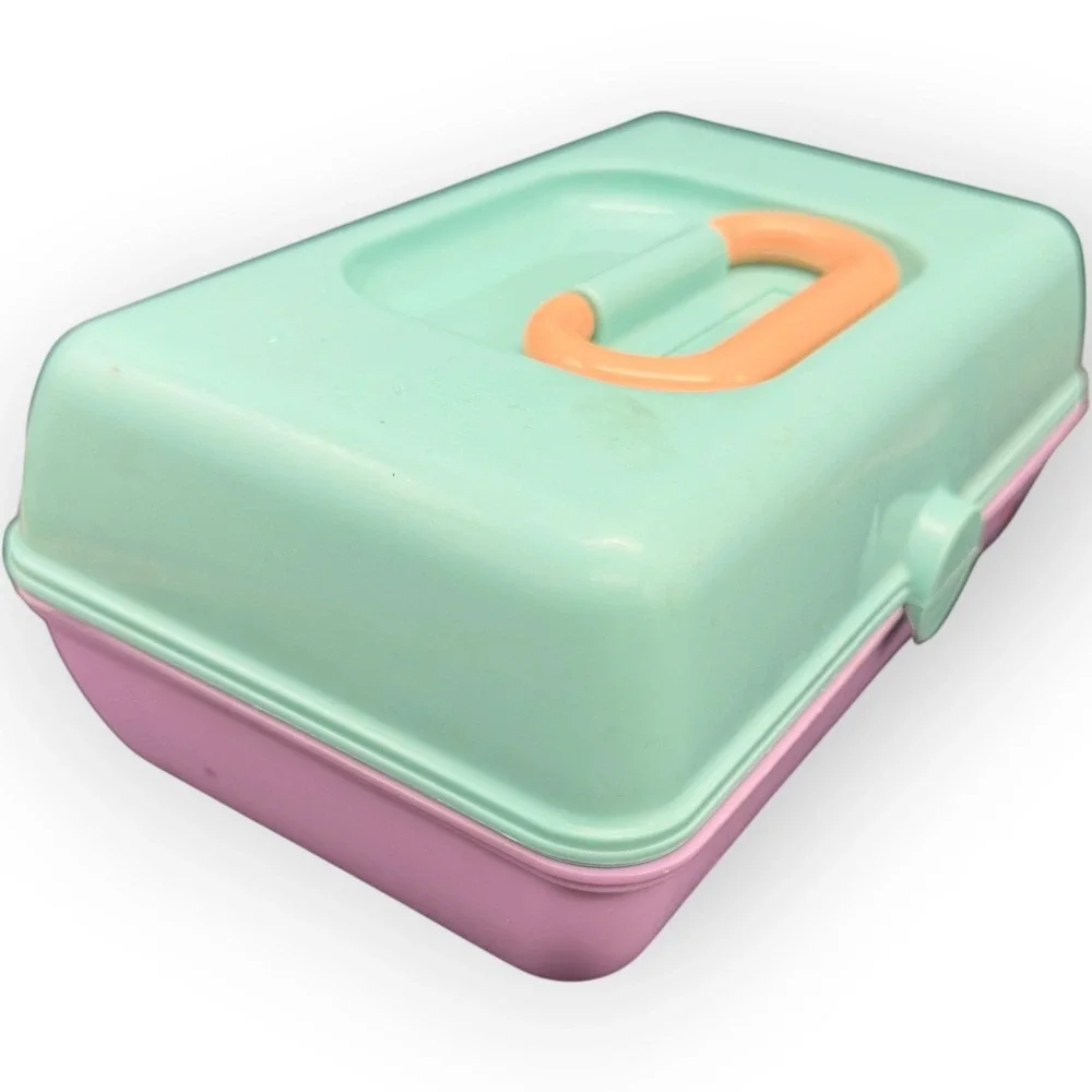 Vtg Caboodles Makeup Case Organizer Mint Green Lavender 90s Retro‎ Cosmetic Box